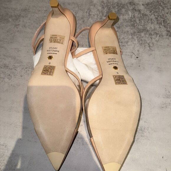 Stuart Weitzman Womens Mondrian 50 Slingback Poudre/Clear 9 B $450 Retail - Picture 4 of 12